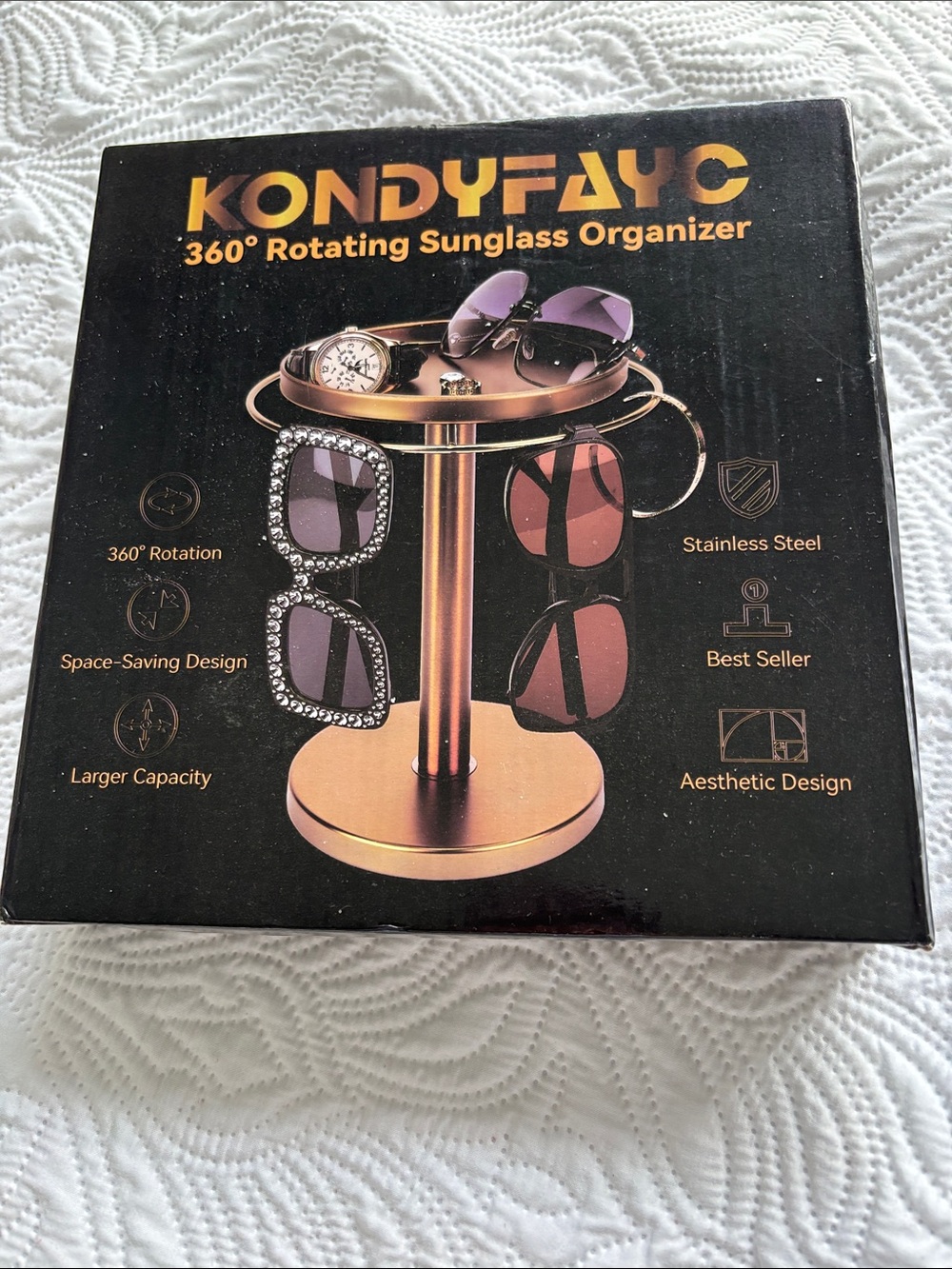 KONDYFAYC 360° Rotating Sunglass Organizer in Gold